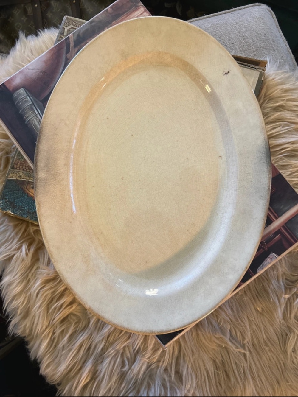 Stained and Crazed Vintage Chunky Ironstone Platter